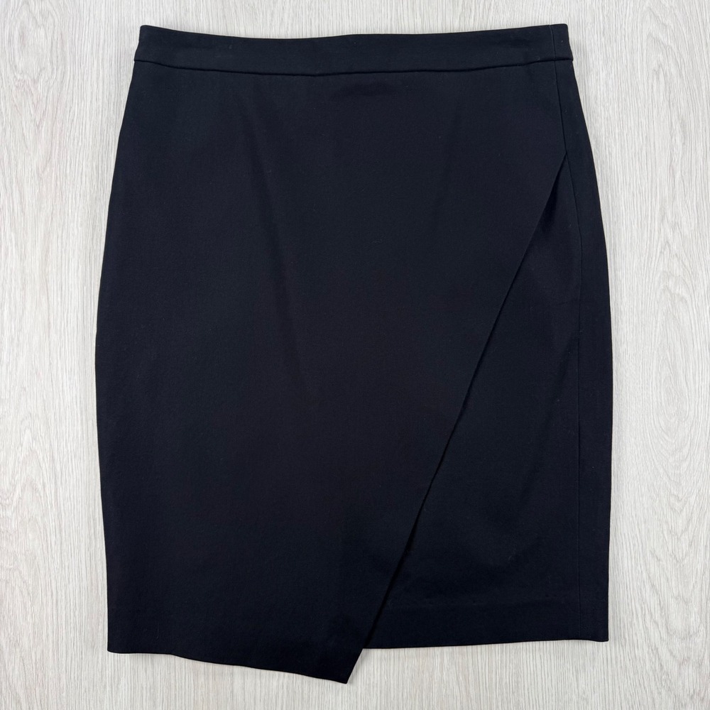 Pencil Skirt Banana Republic Womens 2 Black Faux Wrap Asymmetrical Career Office